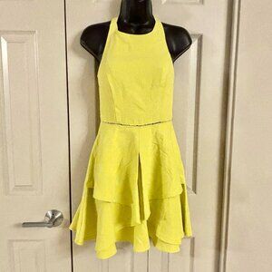 Adelyn Rae Yellow Criss-Cross Halter Tiered Dress XS